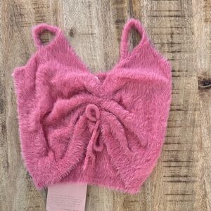 Scandal Italy pink Furry Fuzzy Pink Bralette crop cropped tank top New NWT